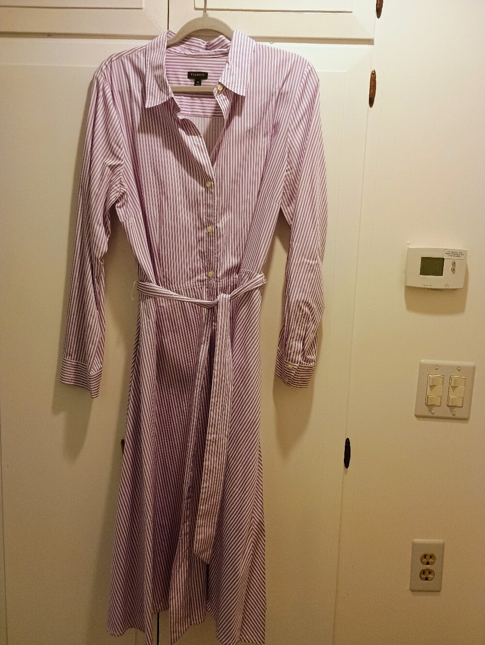 Talbots Lilac Stripe Shirt Dress with Tie Waist - Picture 3 of 6